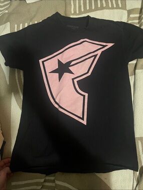 Famous Stars & Straps women’s  Black Short Sleeve Tee with Pink Crest